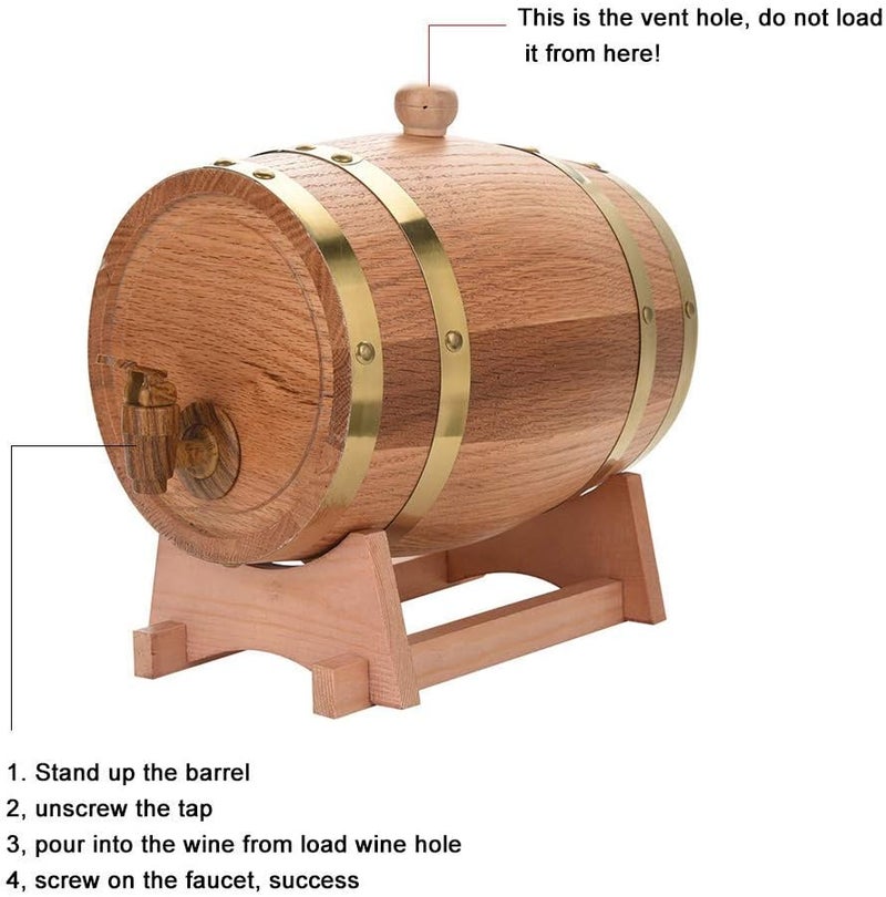 Keenso Vintage Wood Oak Wine Dispenser, 3L Capacity, Spirits Storage Barrel - Image 5